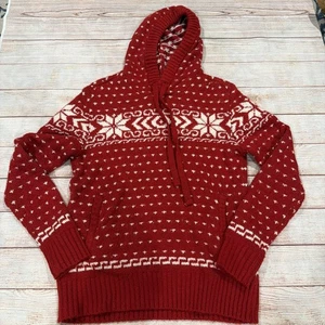 Suéter American Eagle Para Mujer Pequeño Nordic Fair Isle Copo de Nieve Tejido Rojo Sudadera con Capucha - Imagen 1 de 7