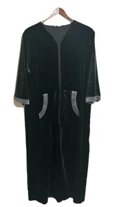 Ekouaer Velour weicher Reißverschluss Kaftan Morgenmantel schwarz grau dehnbar Taschen kuschelig L/XL - Bild 1 von 6