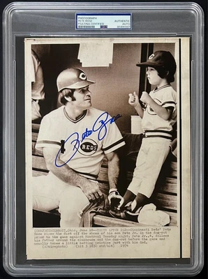 Pete Rose Signed 1974 Type 3 Photograph PSA/DNA Pete with Pete Rose Jr. Reds - Image 1 of 3
