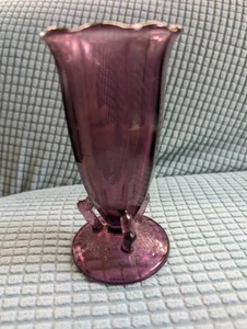 Vintage Northwood oder Dugan Glas lila 3 Zweige Zweige Vase - Bild 1 von 5
