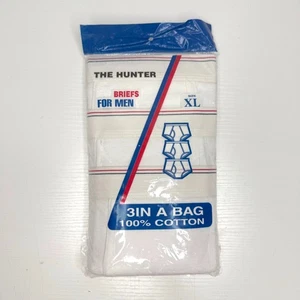 Vintage THE HUNTER 3 Pack Cotton Briefs Underwear Mens XL 36-38 White NEW - Picture 1 of 2