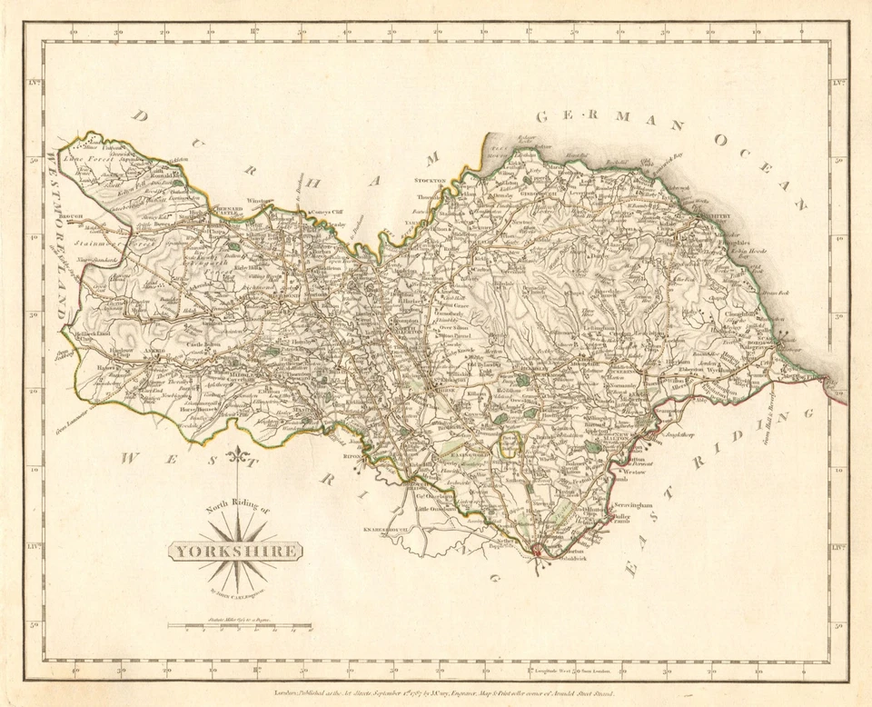 NORTH RIDING OF YORKSHIRE antique map by JOHN CARY. Original outline colour 1787 - Image 1 of 1