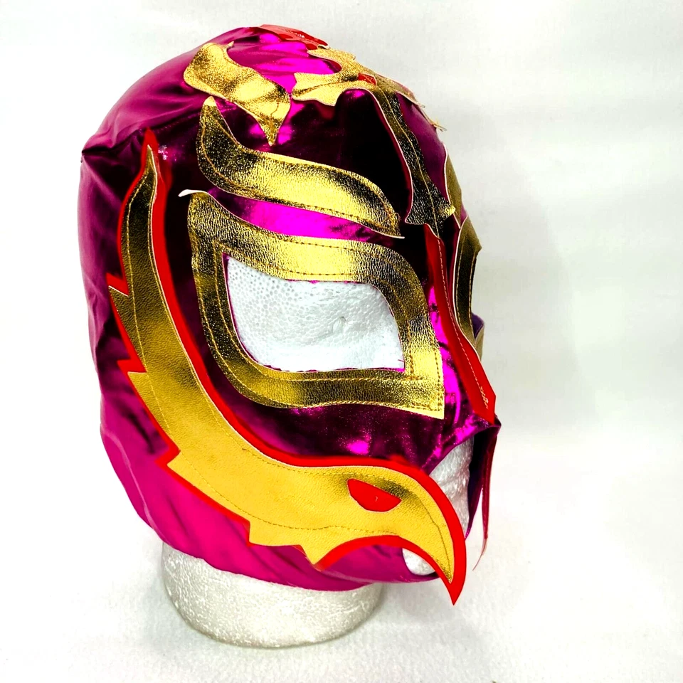 Disfraz de Luchador Mysterio Niños Talla Lucha Máscara Cosplay Colores Rosa y Dorado Foto 1 de 4