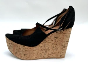 Zara Black Wedge Heel Sandals UK7 EUR40 US9 - Picture 1 of 7