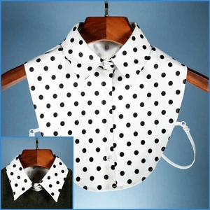 White Polka Dot Standard Pointed Roll Cotton False Collar Shirt Faux Oxford - Picture 1 of 4