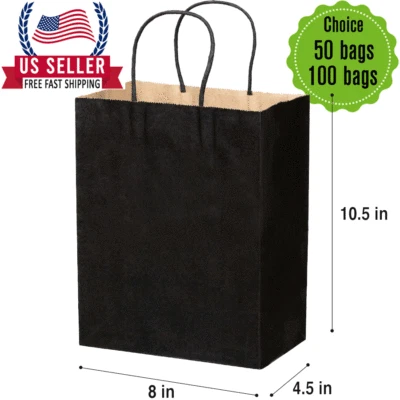 8X4.5X10.5Black kraft bag with handle.Ideal for Retail Merchandise shopping...