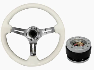 White Chrome 350mm TS Steering Wheel + Quick Release boss kit for TOYOTA - Picture 1 of 4