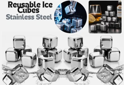 8 Stainless Steel Whisky Stones Reusable Ice Cubes Drink Chillers Cooling Rocks. - Image 1 of 4