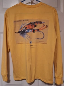 Southern Marsh Yellow LS Sz M Pocket Duck Logo Fly Fishing Graphic - Picture 1 of 5