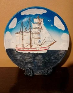SHIP ON A PLATE ON A STAND - Picture 1 of 4