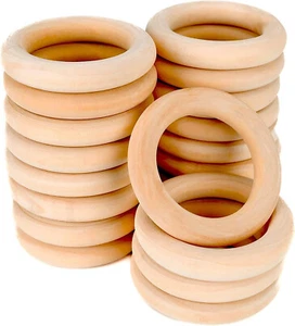 20 Pcs Unfinished Wooden Rings for Crafts - 55mm Natural Solid Wood Rings - Picture 1 of 6