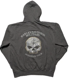 Harley Davidson Military Overseas Tour Charcoal Pullover Hoodie EUC - Men Large - Picture 1 of 18