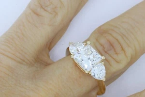 Certified 3.10ct  Three Stone Diamond Engagement Ring, Princess Cut Lab Grown - Picture 1 of 4