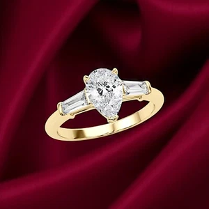 1.50 Ct IGI GIA Lab Grown Diamond Engagement Ring Pear Cut 18K Yellow Gold - Picture 1 of 12