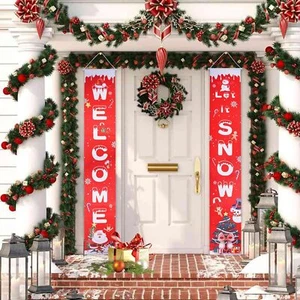 WELCOME SNOW Christmas Decorations Banner Set Indoor Outdoor Xmas Decor Banners - Picture 1 of 7
