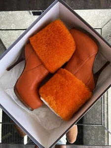 Ballin Orange Suede Shearling Winter Heeled Platform Boots Size 35.5 - Picture 1 of 14