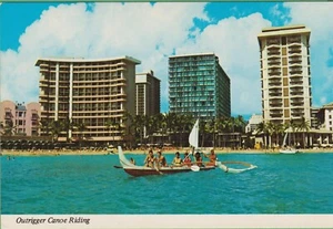 Vintage Hawaii Hawaiian HI Postcard Outrigger Canoe Riding - Picture 1 of 4