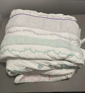Pottery Barn Kids Bailey Ruffled Full/Queen Quilt Aqua Pink Lavender 68”x86” - Picture 1 of 5