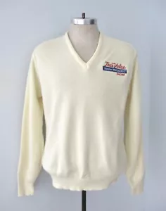 Vtg 70s True Value Master Mechanic Racing Team Promo Souvenir V-Neck Sweater L - Picture 1 of 6