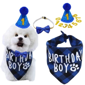 Pet Dog Puppy Birthday Fancy Bandana Hat Bow Tie Party Supplies Cute Set US - Picture 1 of 21
