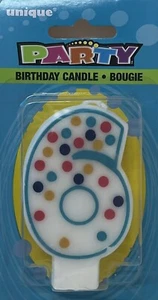 Numeral #6 Polka Dot Multicolor Birthday Candle - Picture 1 of 2