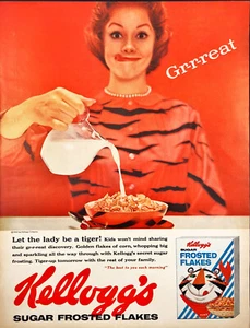 1961 Kellogg's Sugar Frosted Flakes Woman in Tiger Outfit Vintage Print Ad - Picture 1 of 1