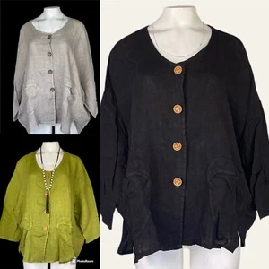 T BY TRASNPARENTE Women's Linen Top button Jacket Made in Italy - Picture 1 of 12