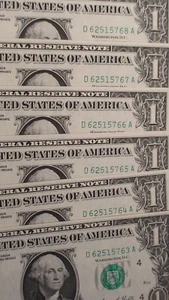 TEN CONSECUTIVE 1969 D $1.00 Dollar Federal Reserve CRISP UNC NOTES TEN $1 BILLS - Picture 1 of 4