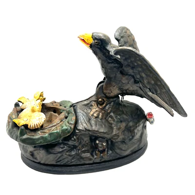 Jon Wright Book of Knowledge Mechanical Cast Iron Eagle Eaglets Bank - Image 1 of 4