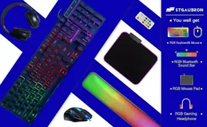STGAUBRON RGB Gaming Bundle - Keyboard Mouse, Pad, Bluetooth Speaker & Headset - Picture 1 of 3