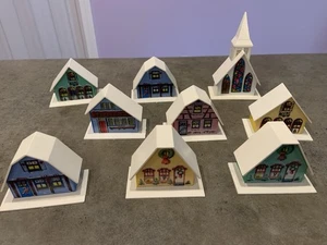 Vintage Christmas Alpine Village Plastic Putz Houses Set Of 9 - Picture 1 of 15