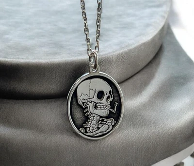Collar Calavera Van Gogh Plata de Ley 925 Colgante Collar EE. UU. Libre de Impuestos Foto 1 de 4