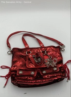 Coach Womens Red Sequin Detachable Strap Inner Pocket Double Handle Shoulder Bag - Image 1 of 4