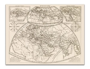 1851 GEOGRAPHIE & PLANOGRAPHIE Weltkarten Poster 17x22" Nachdruck - Bild 1 von 3
