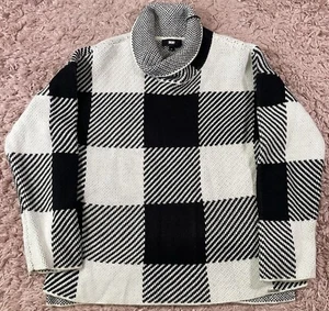 DKNY Women’s Black White Checkered Checkboard Turtleneck Sweater M - Picture 1 of 7