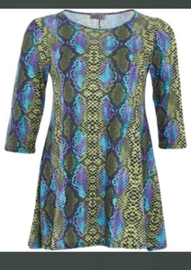 Praslin Multicoloured Reptile Pattern 3/4 Sleeve Mini Dress Tunic Size 18 - Picture 1 of 9