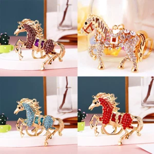 Gold Horse Animals Shaped Crystal Diamante Bag Charms Handbag Keyrings Pendant - Picture 1 of 13