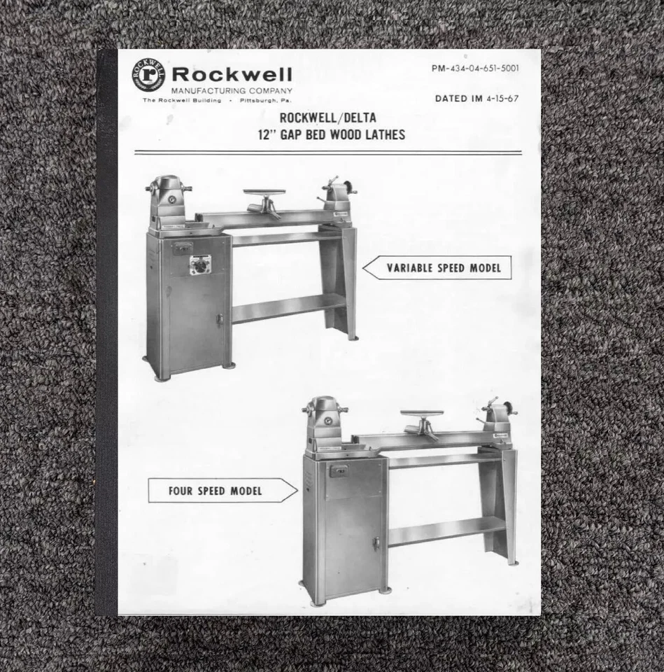 Gap Bed Wood Lathe Instruction Maint Parts Manual Rockwell Delta 12" Inch 46-525 - Image 1 of 4