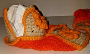 Hand Crocheted Women's Slippers House Shoes Slip On Medium Size Oranges & Tans - Picture 1 of 8