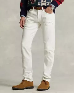 Polo Ralph Lauren L31905 Mens White Sullivan Slim Distressed Jeans Size 34x32 - Picture 1 of 5