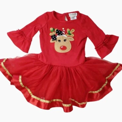Vestido de Navidad Emily Rose Reno Niña Pequeña 2T Rojo Rudolph Vacaciones TuTu Bow Foto 1 de 4