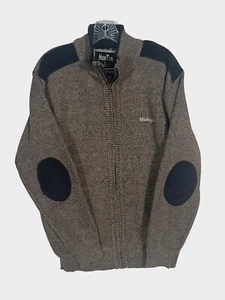 Mens Brown Fleece Lined Full Zip Michigan Sweater With Elbow Patches Sweater L - Picture 1 of 10