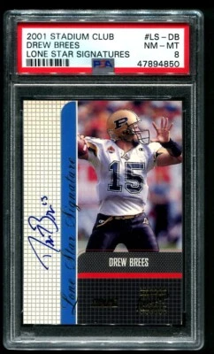 2001 Topps Stadium Club Drew Brees Lone Star Signatures RC PSA 8 NM-MT - Image 1 of 2