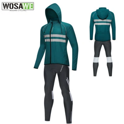 WOSAWE Men Cycling Suit Breathable Water Repellent Wind Jacket 3D Padding Tights - Image 1 of 4