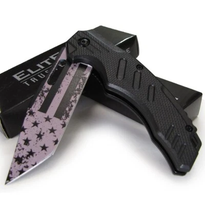ElitEdge Tactical Spring Assisted Opening KNIFE w/ American Flag Tanto Blade 8"
