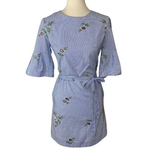 Donna Morgan Striped Flower Embroidered Belted Dress - Picture 1 of 9