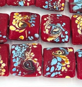 4 lámparas de vidrio hechas a mano rojo turquesa cuentas cuadradas tormentosas 22 mm - Imagen 1 de 4