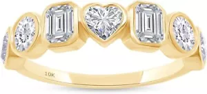 1.64ct 7-Stone Half Eternity Stackable Ring Lab Grown Diamond in 10K Solid Gold - Picture 1 of 16
