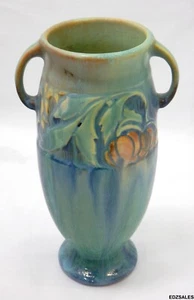 Roseville Art Pottery Vintage Baneda Green 6" Art Deco Handled Vase - Picture 1 of 7