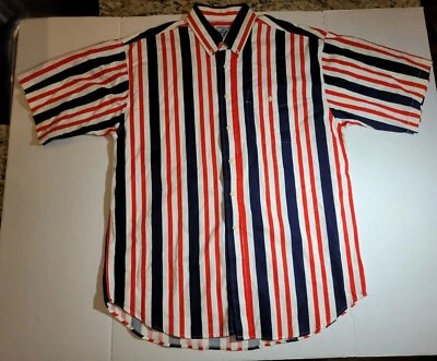 Cambridge Classics Men Size Large Shirt Red Blue White Striped Vintage 90s  - Image 1 of 4
